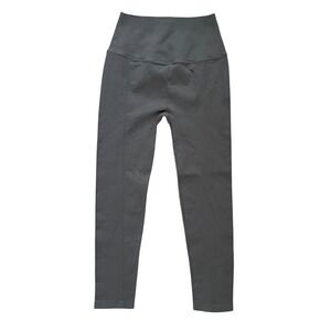 NUX High Waist Womens M Medium Capri Leggings Grey Front Seam Ribbed Activewear